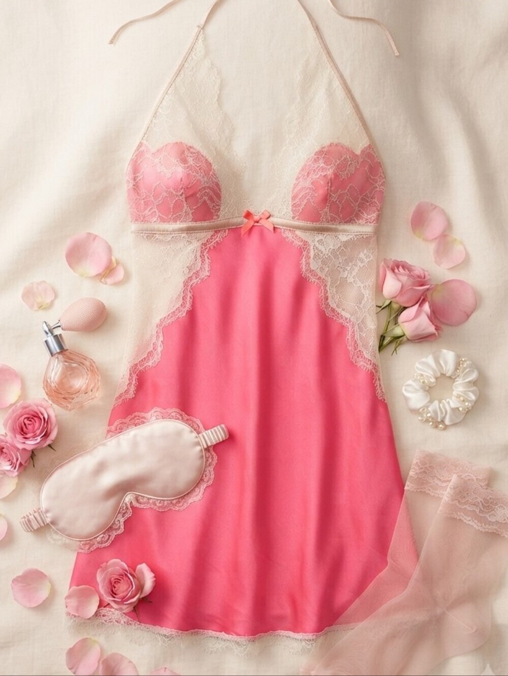 Victoria's Secret Pink White Lace Halter Open Low Back Slip Dress